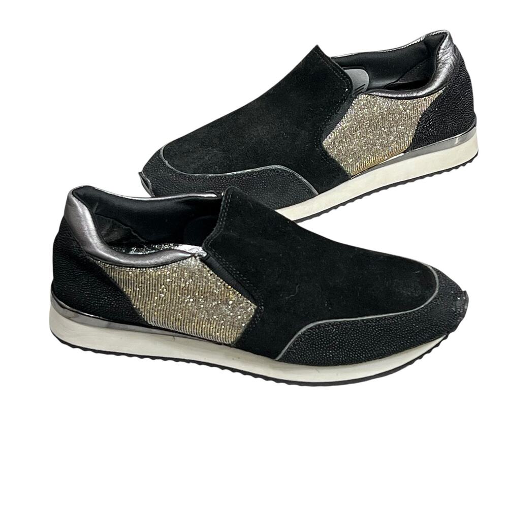 Karl Lagerfeld Shoes Womens‎ 8.5 Black Shimmer Giselle Slip On Comfort Sneakers